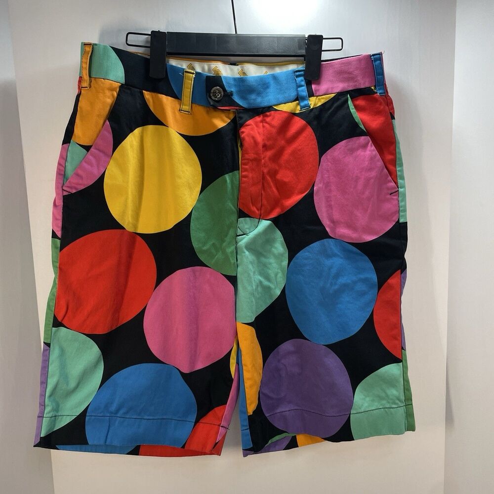 Loudmouth Mens 32 Golf Shorts Flat Front Multi-Color Circle Print Chino **READ**